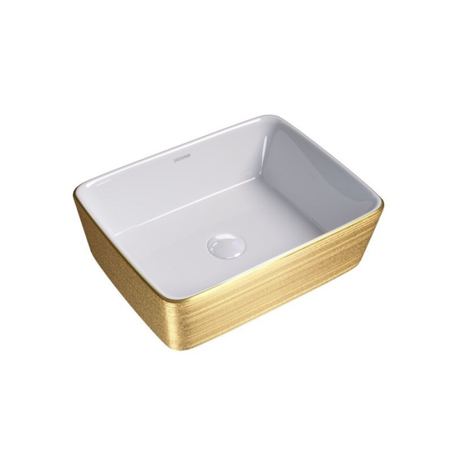 Раковина Grossman Color, GR-3016GW, 48 см, фаянс, цвет золото/белый