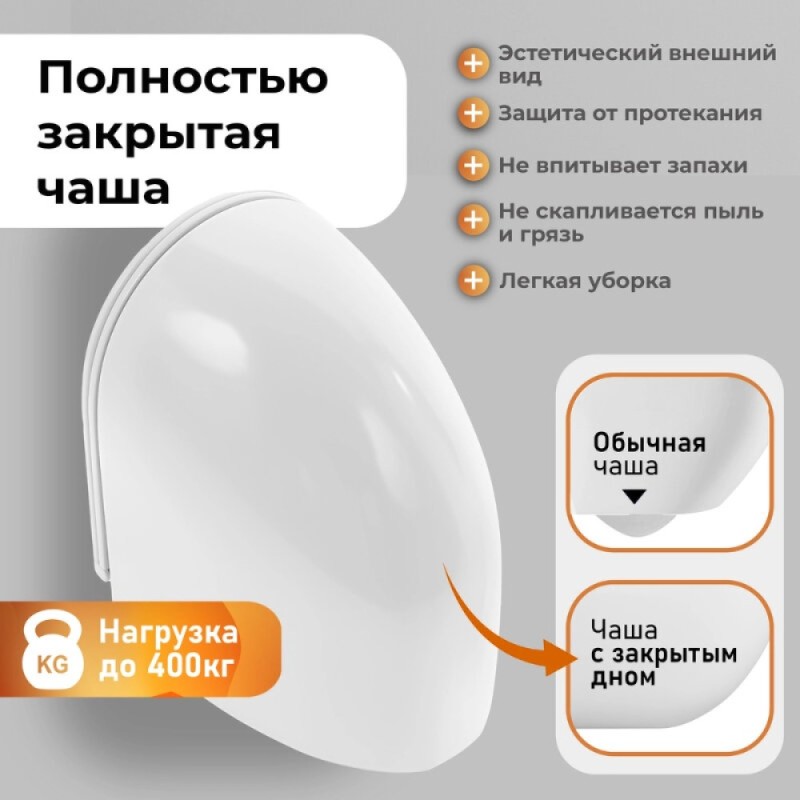 Подвесной унитаз Grossman Торнадо GR-4411SQC, безободковый, крышка-сиденье микролифт, белый