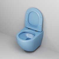 Подвесной унитаз Grossman Color GR-4455BSMS, безободковый, крышка тонкая микролифт, голубой матовый