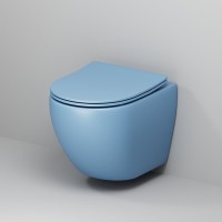Подвесной унитаз Grossman Color GR-4455BSMS, безободковый, крышка тонкая микролифт, голубой матовый