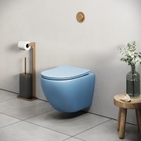 Подвесной унитаз Grossman Color GR-4455BSMS, безободковый, крышка тонкая микролифт, голубой матовый