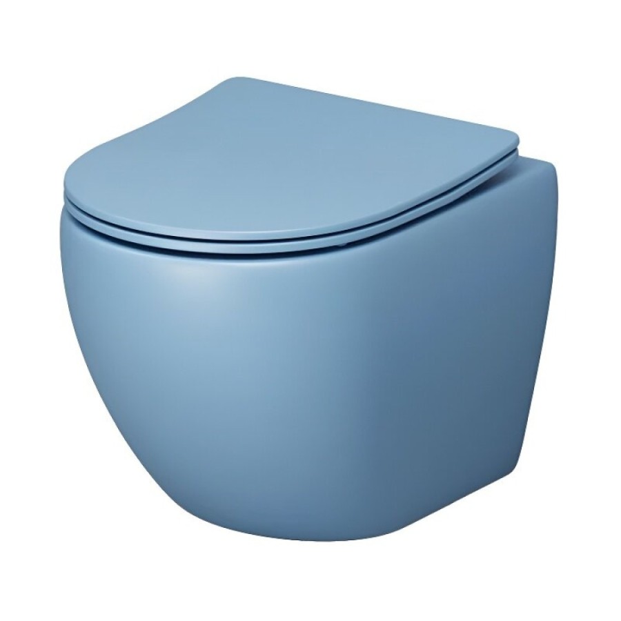 Подвесной унитаз Grossman Color GR-4455BSMS, безободковый, крышка тонкая микролифт, голубой матовый