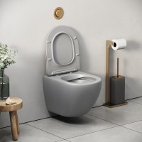 Подвесной унитаз Grossman Color GR-4455GLMS, безободковый, крышка тонкая микролифт, светло-серый матовый
