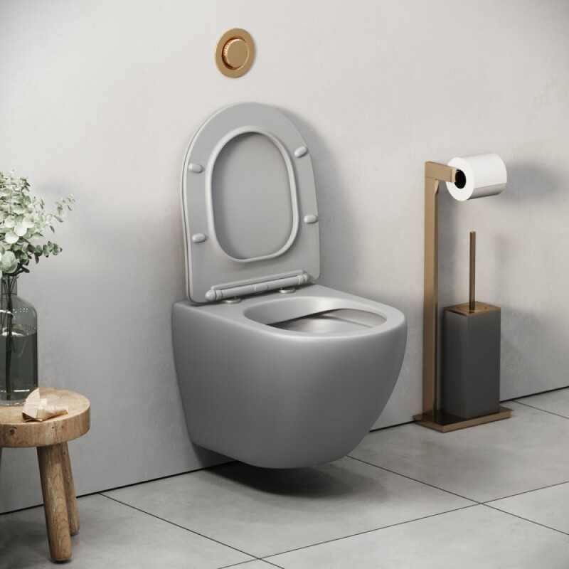 Подвесной унитаз Grossman Color GR-4455GLMS, безободковый, крышка тонкая микролифт, светло-серый матовый