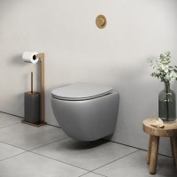 Подвесной унитаз Grossman Color GR-4455GLMS, безободковый, крышка тонкая микролифт, светло-серый матовый