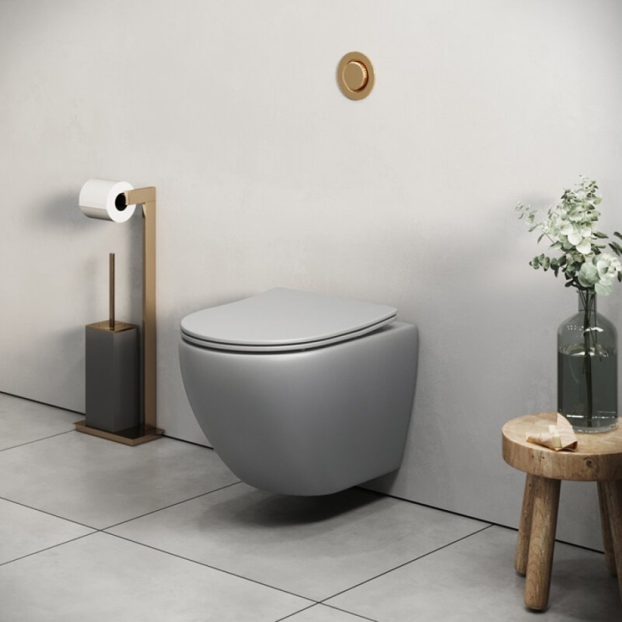 Подвесной унитаз Grossman Color GR-4455GLMS, безободковый, крышка тонкая микролифт, светло-серый матовый