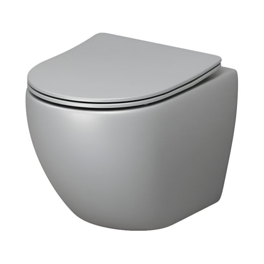 Подвесной унитаз Grossman Color GR-4455GLMS, безободковый, крышка тонкая микролифт, светло-серый матовый