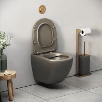 Подвесной унитаз Grossman Color GR-4455GSMS, безободковый, крышка тонкая микролифт, хаки матовый