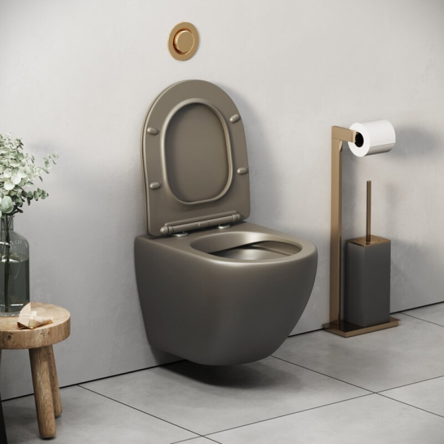Подвесной унитаз Grossman Color GR-4455GSMS, безободковый, крышка тонкая микролифт, хаки матовый