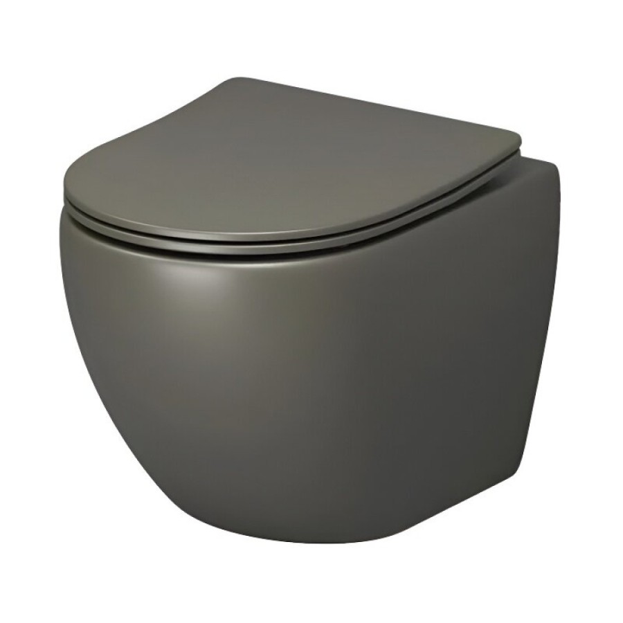 Подвесной унитаз Grossman Color GR-4455GSMS, безободковый, крышка тонкая микролифт, хаки матовый