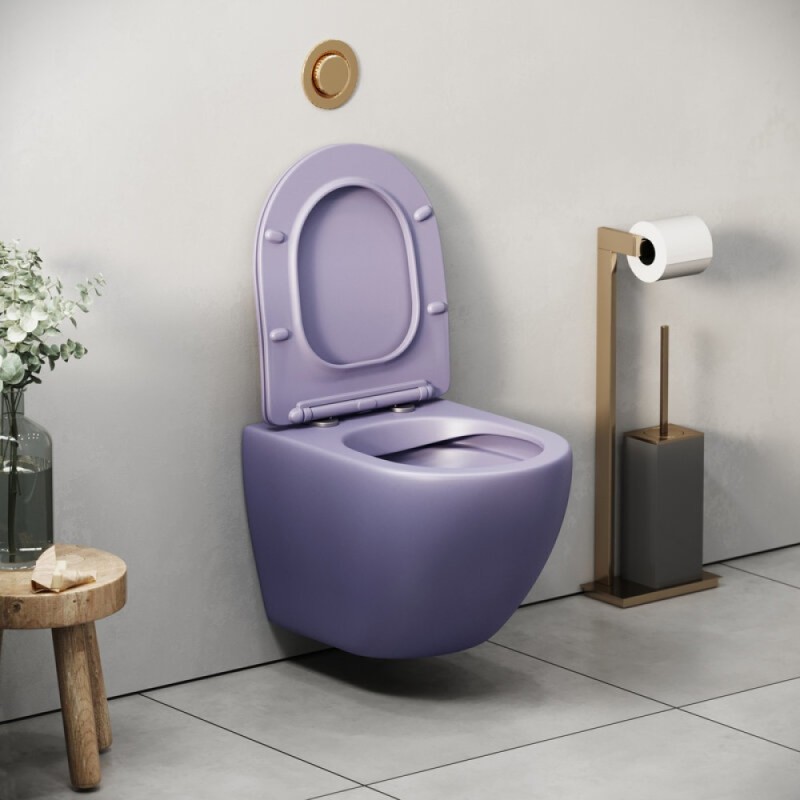 Подвесной унитаз Grossman Color GR-4455LIMS, безободковый, крышка тонкая микролифт, фиолетовый матовый