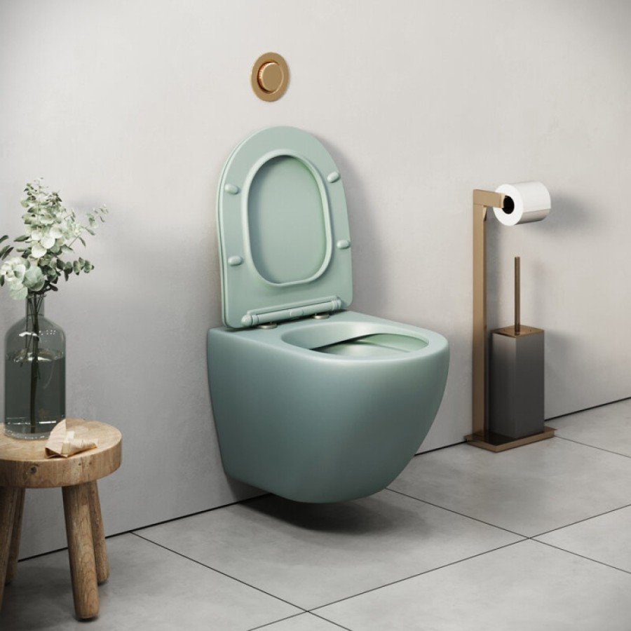 Подвесной унитаз Grossman Color GR-4455MNMS, безободковый, крышка тонкая микролифт, мятный матовый