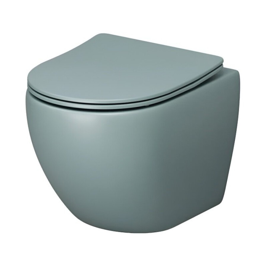 Подвесной унитаз Grossman Color GR-4455MNMS, безободковый, крышка тонкая микролифт, мятный матовый