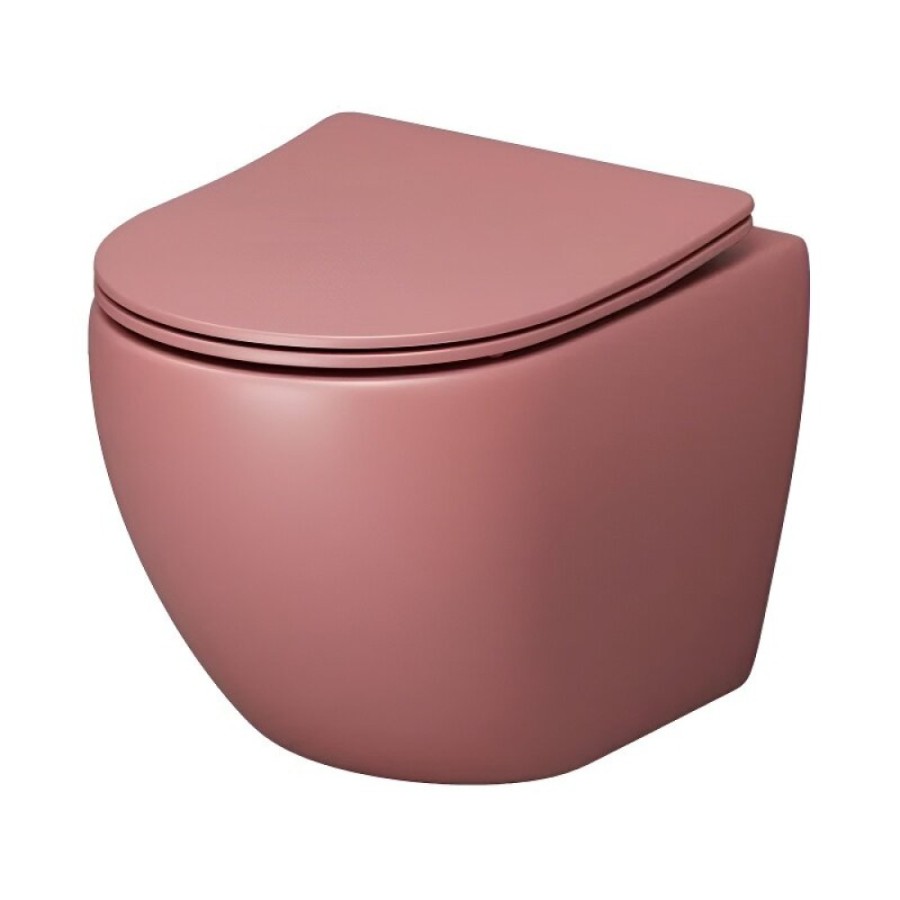 Подвесной унитаз Grossman Color GR-4455PIMS, безободковый, тонкая крышка микролифт, розовый матовый