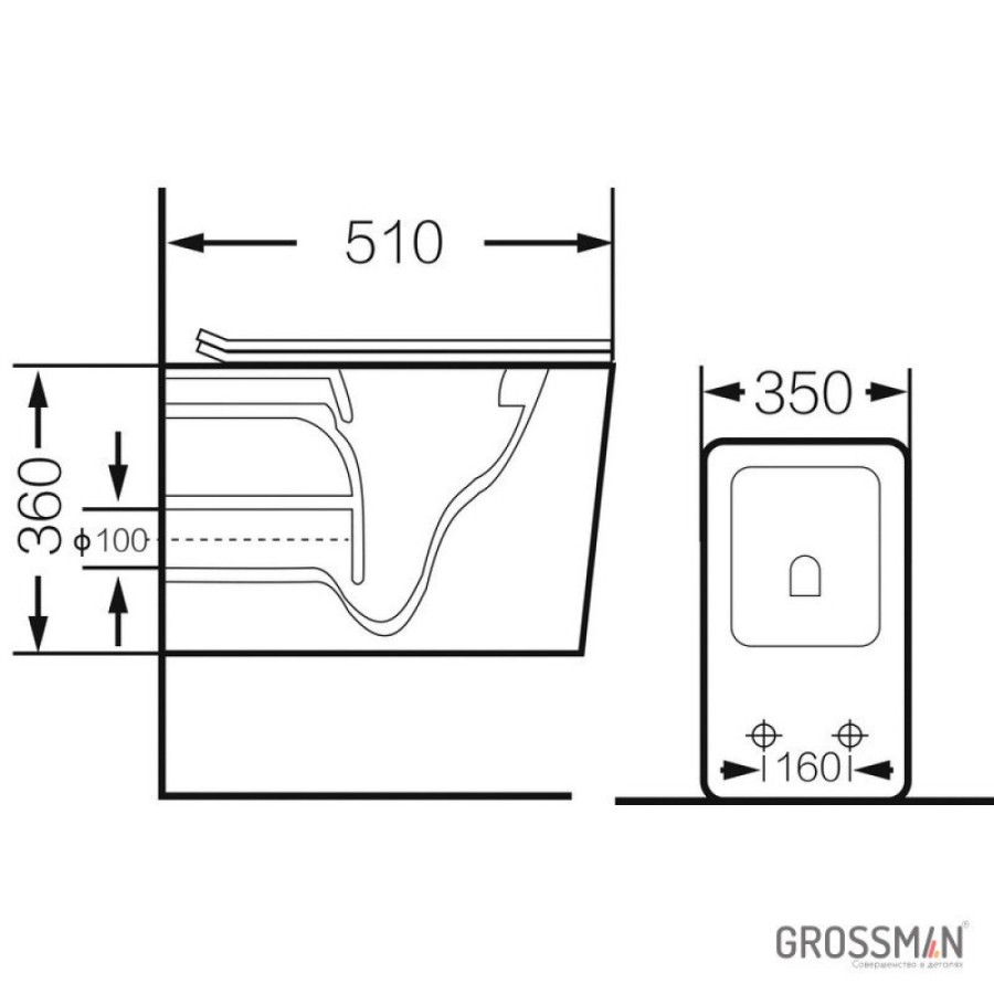 Подвесной унитаз Grossman Санфаянс GR-4460S, безободковый, крышка-сиденье микролифт, белый