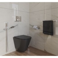 Подвесной безободковый унитаз Grossman 36 x 48 см, крышка тонкая микролифт, черный матовый, GR-4477BMS