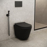 Подвесной унитаз Grossman Fly, безободковый, крышка тонкая микролифт, черный матовый, GR-4478BMS