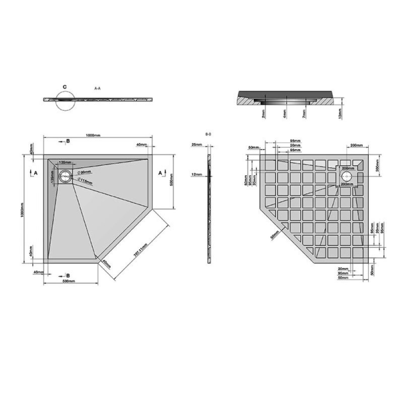 Поддон для душа Grossman Strong GR-S1100100D, 100 x 100 см, пятиугольный, цвет белый