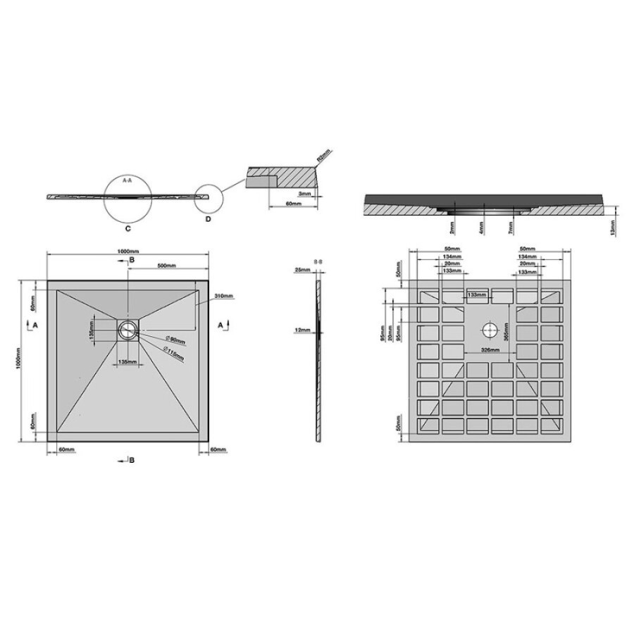 Поддон Grossman Strong GR-S1100100Q 100 x 100 см, для душа, квадратный, цвет белый