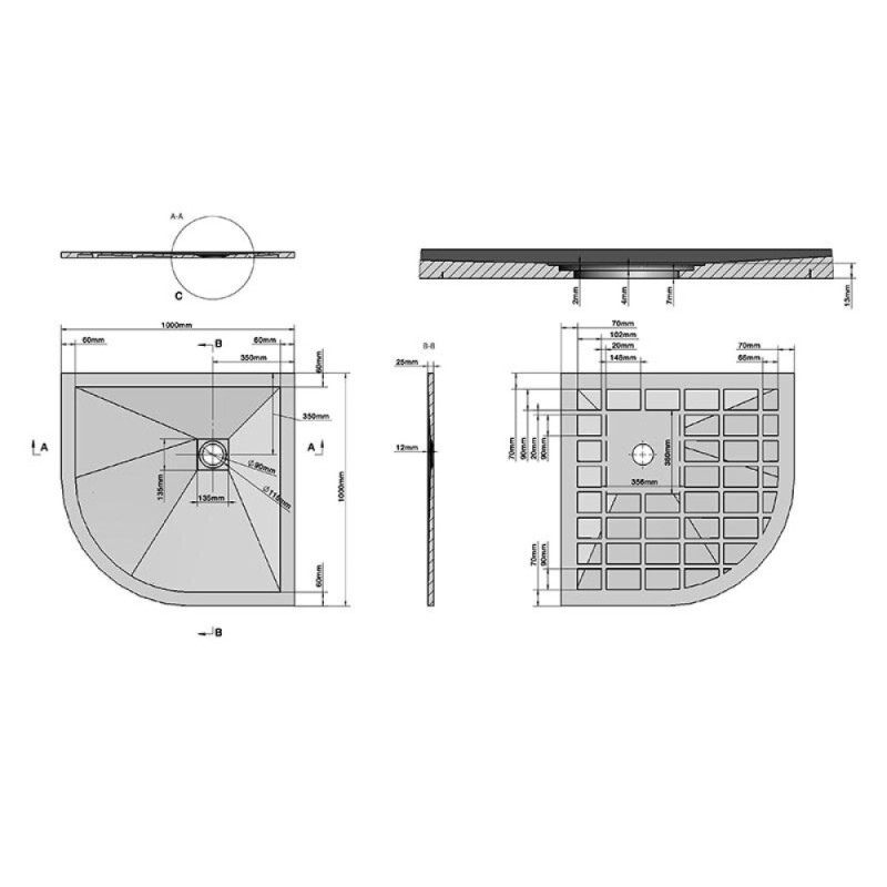 Поддон для душа Grossman Strong GR-S2100100, 100 x 100 см, четверть круга, цвет графит