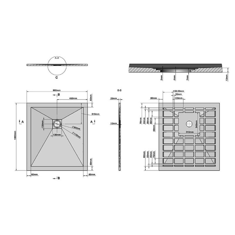 Поддон для душа Grossman Strong GR-S290100Q, 100 x 90 см, прямоугольный, цвет графит