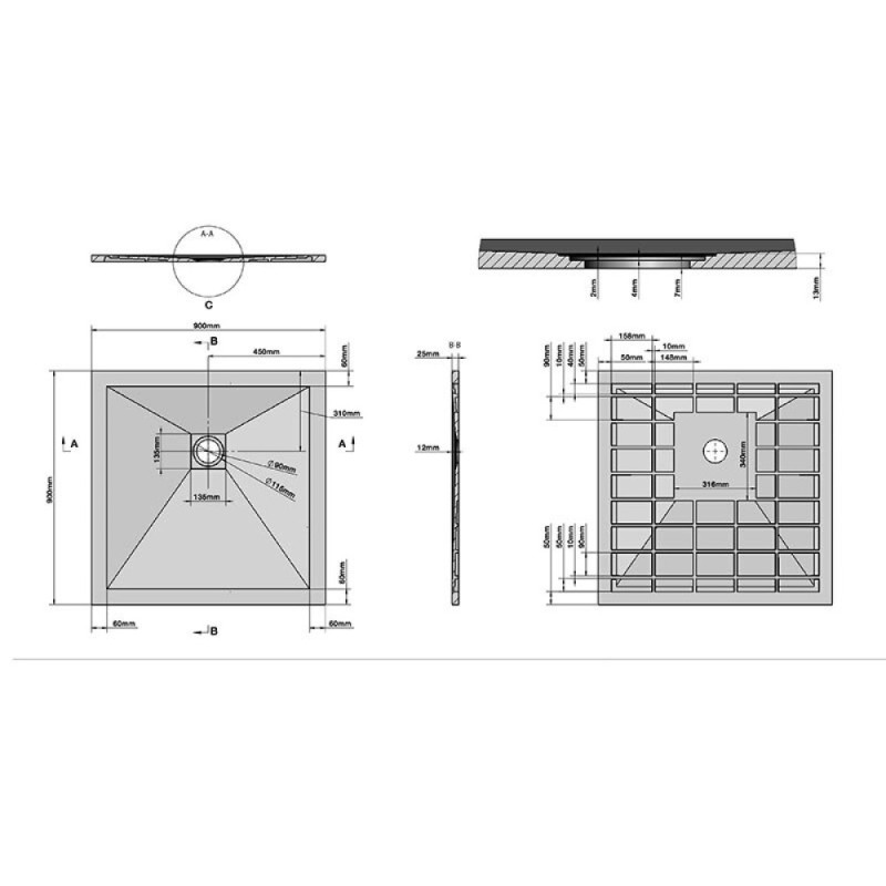 Поддон для душа Grossman Strong, 90 x 90 см, квадратный, цвет графит, GR-S29090Q