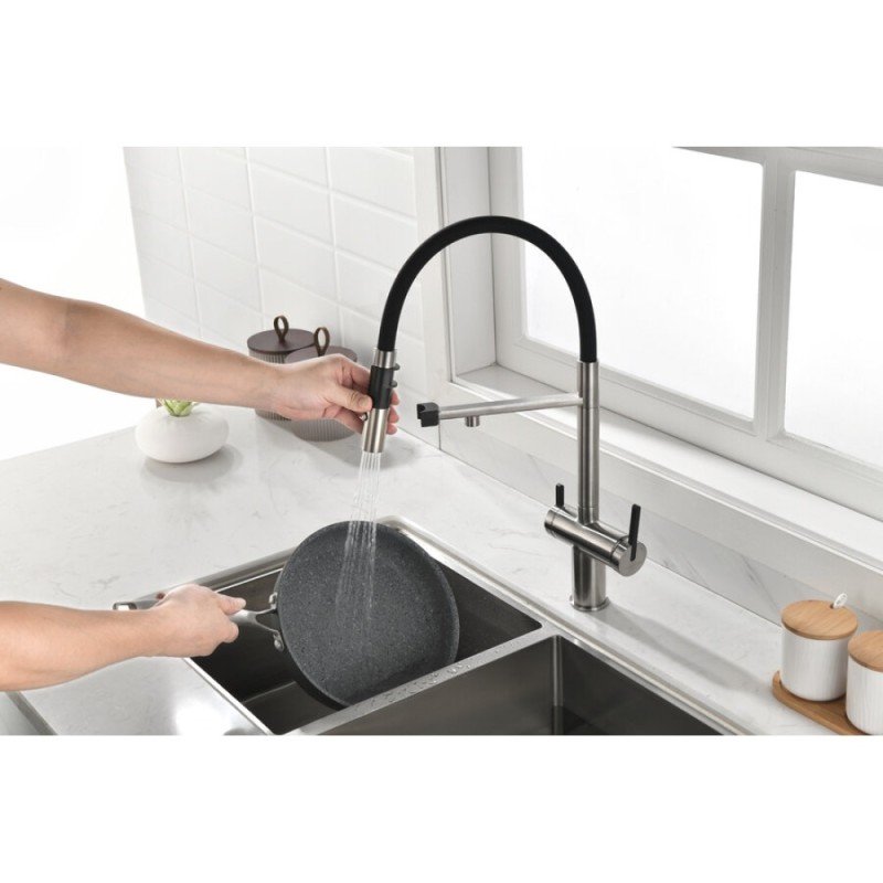 Смеситель Paulmark Gravity Gr213888-BS для кухонной мойки под фильтр, нержавеющая сталь