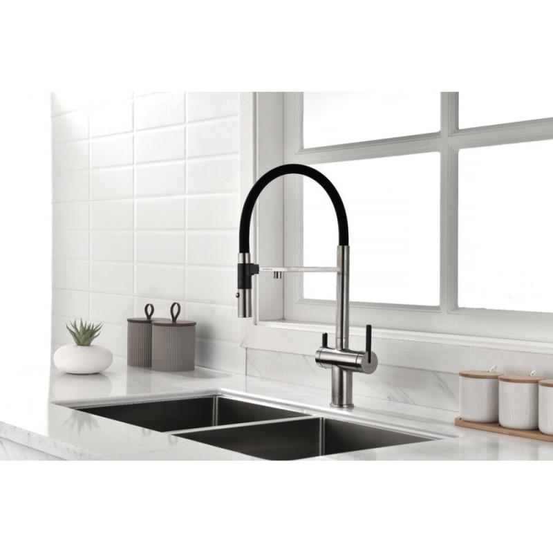 Смеситель Paulmark Gravity Gr213888-BS для кухонной мойки под фильтр, нержавеющая сталь