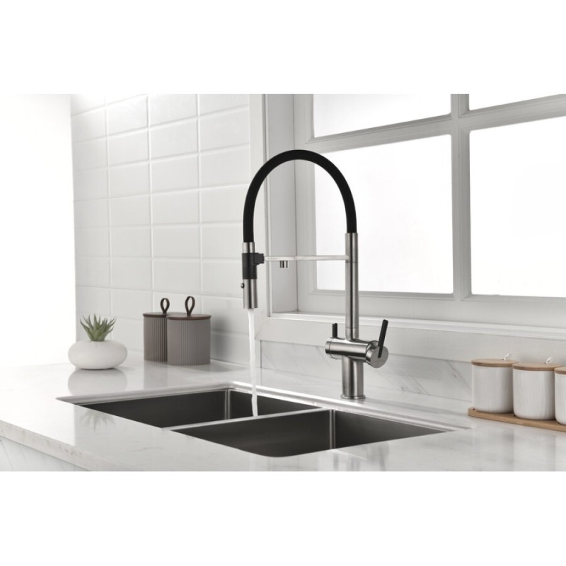 Смеситель Paulmark Gravity Gr213888-BS для кухонной мойки под фильтр, нержавеющая сталь