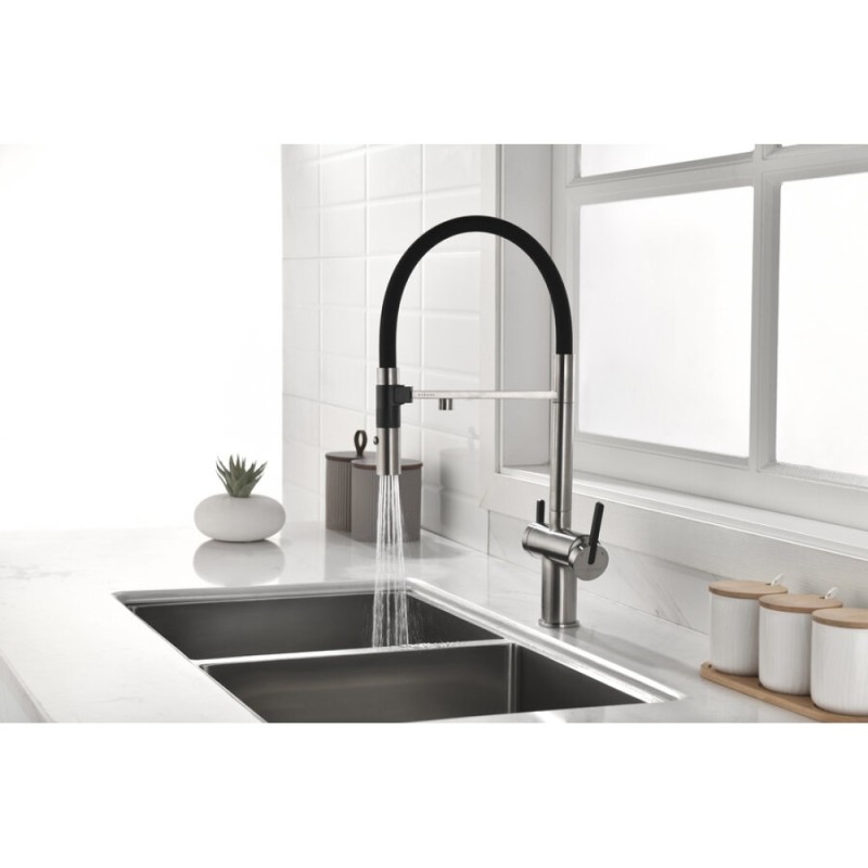 Смеситель Paulmark Gravity Gr213888-BS для кухонной мойки под фильтр, нержавеющая сталь