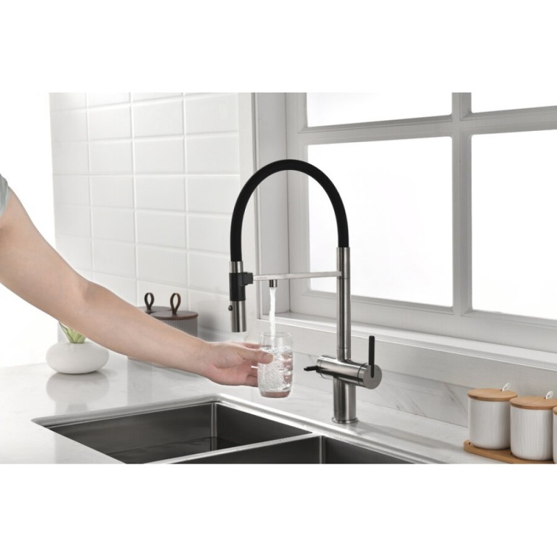 Смеситель Paulmark Gravity Gr213888-BS для кухонной мойки под фильтр, нержавеющая сталь