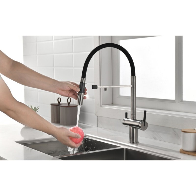 Смеситель Paulmark Gravity Gr213888-BS для кухонной мойки под фильтр, нержавеющая сталь