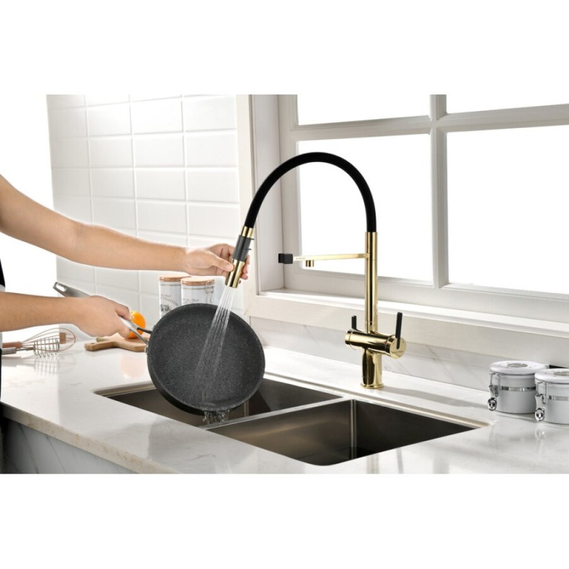 Смеситель Paulmark Gravity Gr213888-G для кухонной мойки под фильтр, золото
