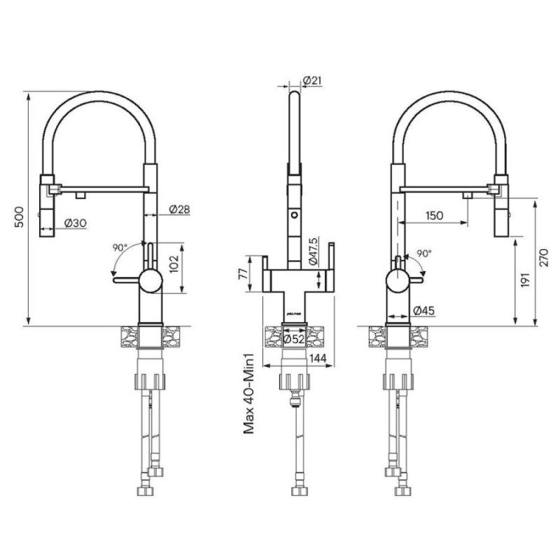 Смеситель Paulmark Gravity Gr213888-G для кухонной мойки под фильтр, золото