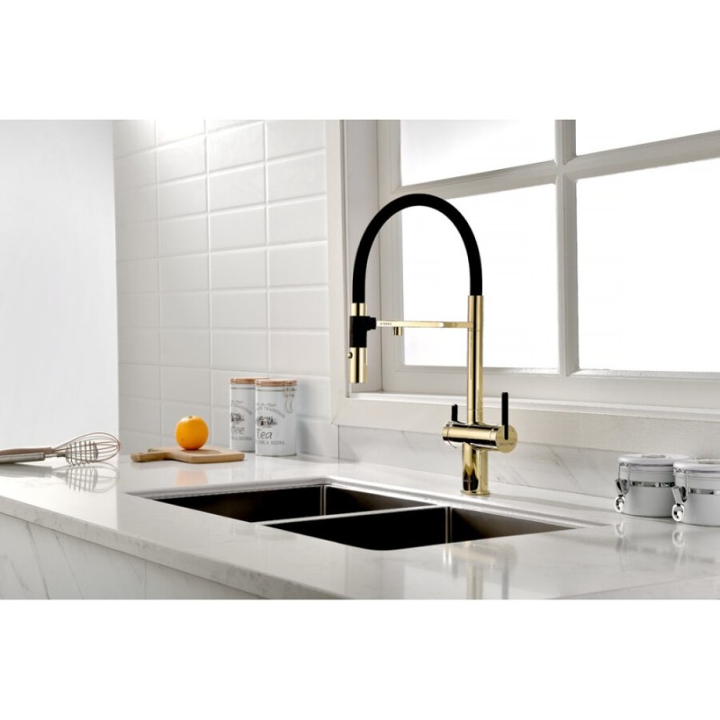 Смеситель Paulmark Gravity Gr213888-G для кухонной мойки под фильтр, золото