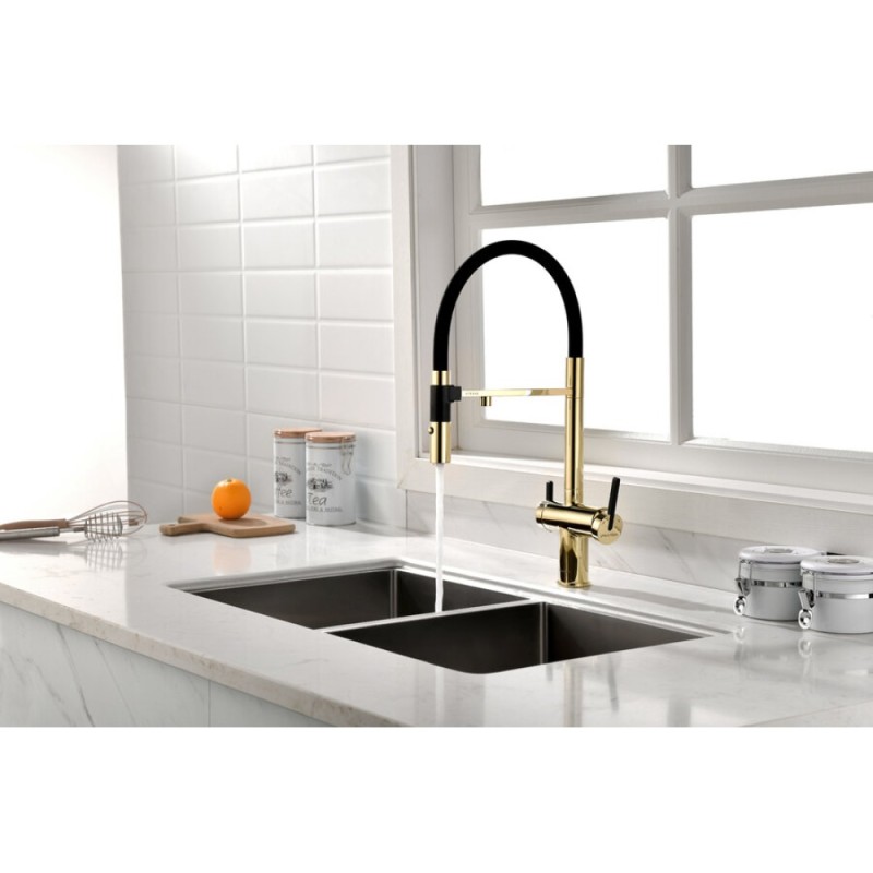 Смеситель Paulmark Gravity Gr213888-G для кухонной мойки под фильтр, золото