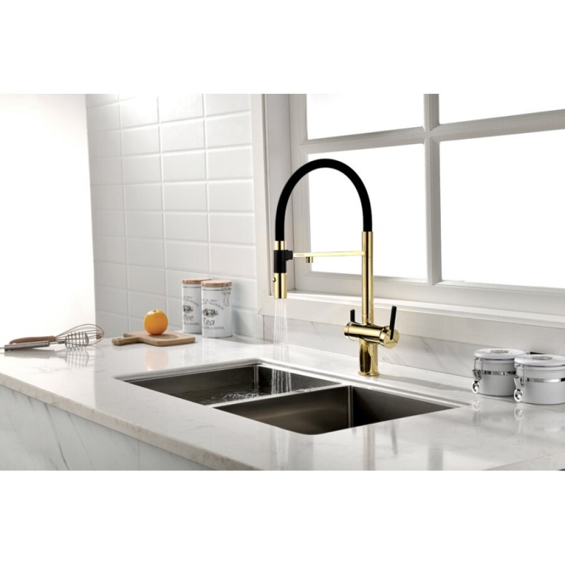 Смеситель Paulmark Gravity Gr213888-G для кухонной мойки под фильтр, золото