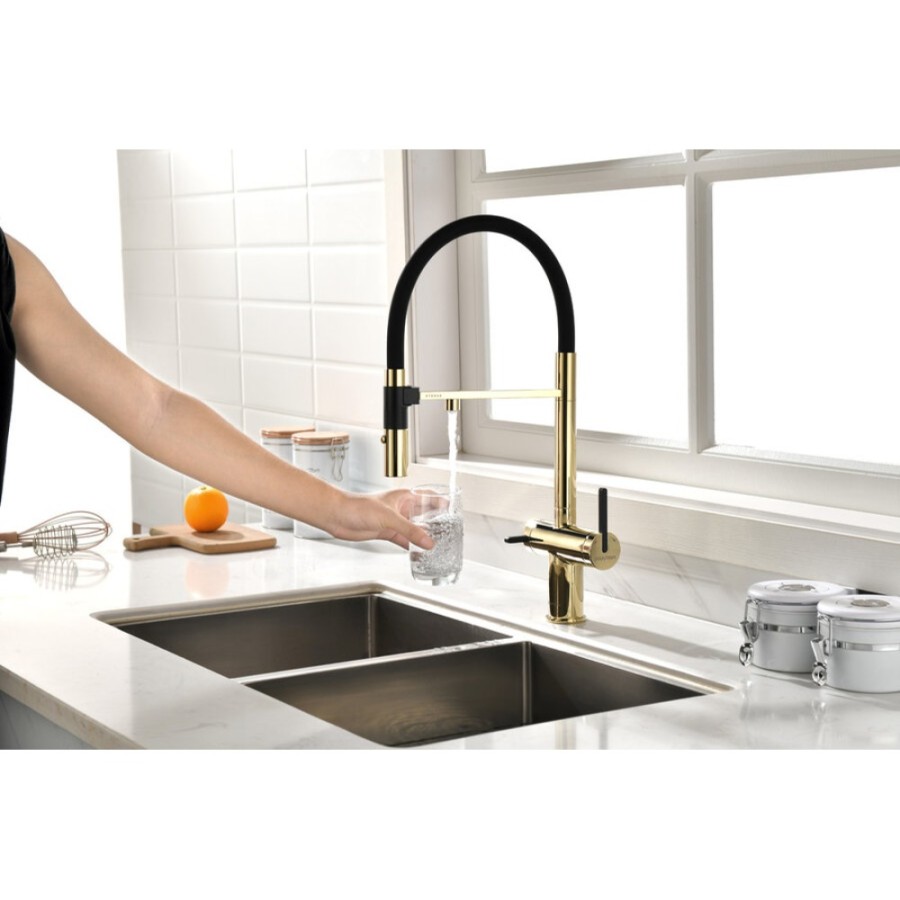 Смеситель Paulmark Gravity Gr213888-G для кухонной мойки под фильтр, золото