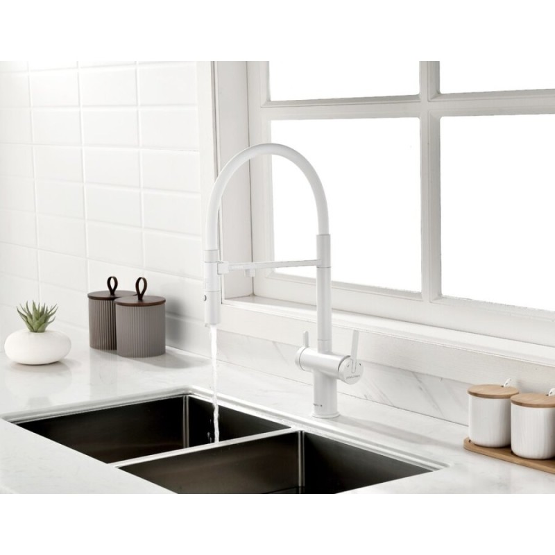 Смеситель Paulmark Gravity Gr213888-WH для кухонной мойки под фильтр, белый матовый