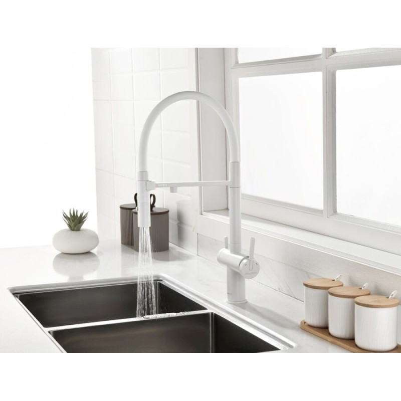 Смеситель Paulmark Gravity Gr213888-WH для кухонной мойки под фильтр, белый матовый