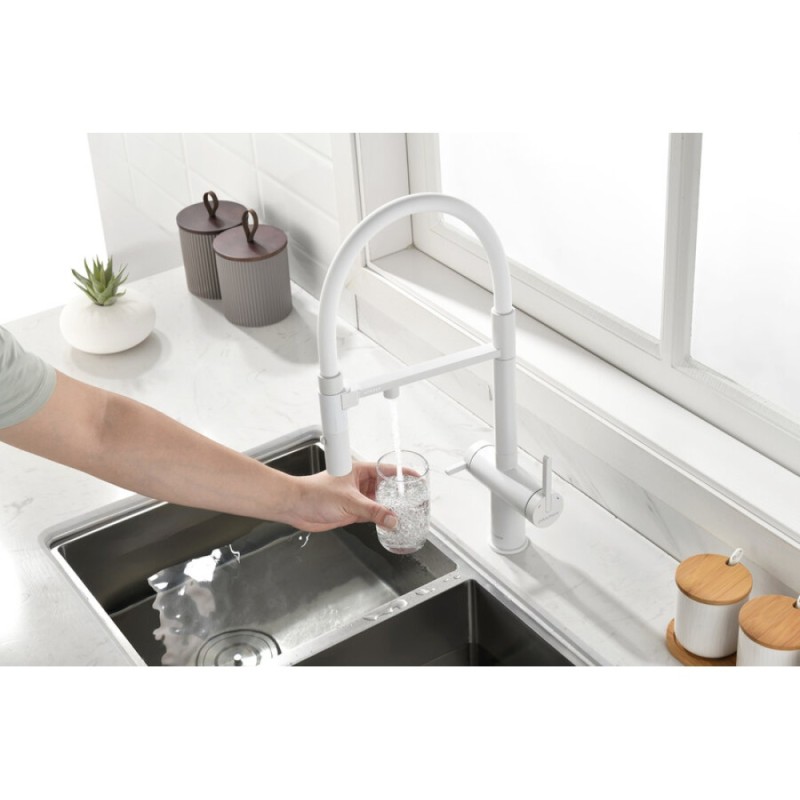 Смеситель Paulmark Gravity Gr213888-WH для кухонной мойки под фильтр, белый матовый