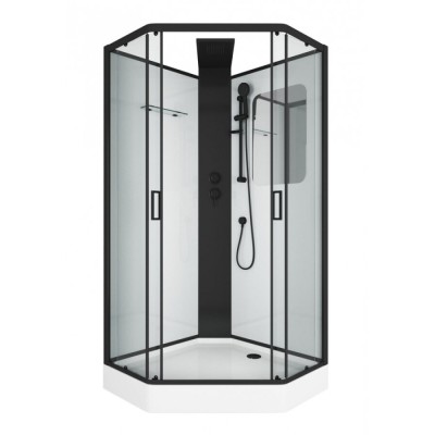 Душевая кабина Grossman Elegans 100 x 100 см, пятиугольная, профиль черный, GR250D