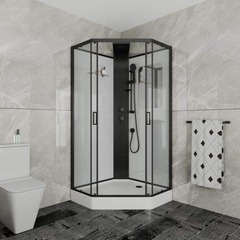 Душевая кабина Grossman Elegans 100 x 100 см, пятиугольная, профиль черный, GR250D