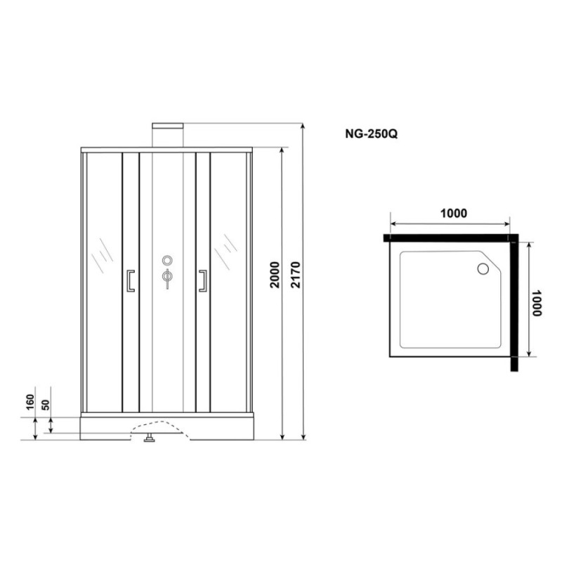 Душевая кабина Grossman Elegans 100 x 100 см, квадратная, профиль черный, GR250Q