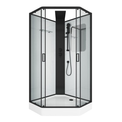 Душевая кабина Grossman Elegans 90 x 90 см, пятиугольная, профиль черный, GR251D
