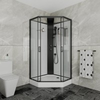 Душевая кабина Grossman Elegans 90 x 90 см, пятиугольная, профиль черный, GR251D