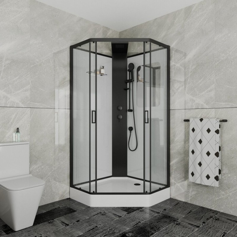 Душевая кабина Grossman Elegans 90 x 90 см, пятиугольная, профиль черный, GR251D