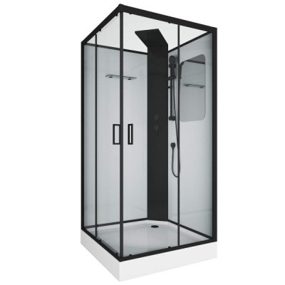 Душевая кабина Grossman Elegans GR251Q, 90 x 90 см, задние стенки белые, стекло прозрачное, профиль черный