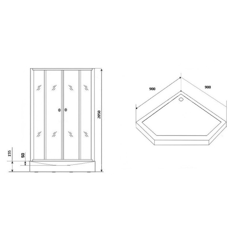 Душевая кабина Grossman 90 x 90 см, пятиугольная, черный, GR271D