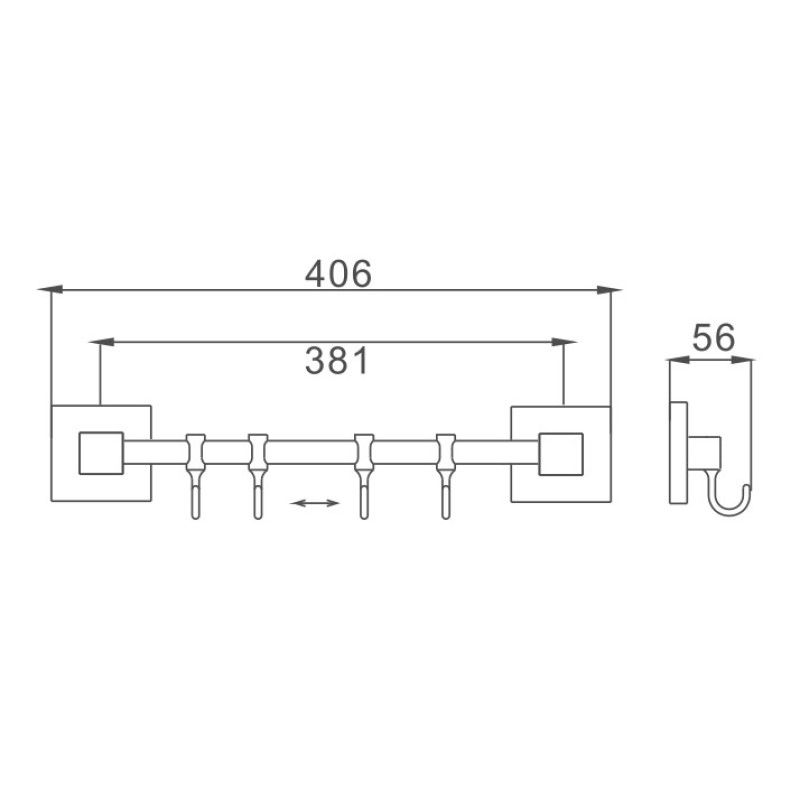 Планка с крючками для полотенец Haiba HB8615-4, хром